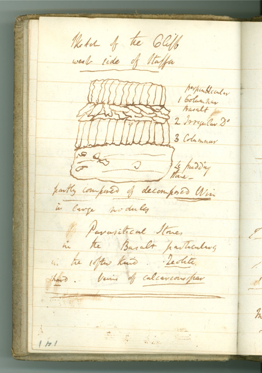 &39;Esboço do lado oeste de Cliff de Staffa&39;, página do caderno pessoal de Sir Humphry Davy (tinta no papel) de Humphry Davy
