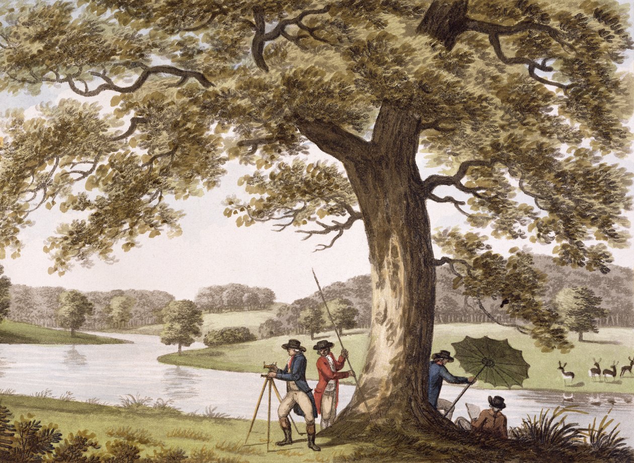 Humphrey Repton inspecionando com um teodolito de Humphry Repton