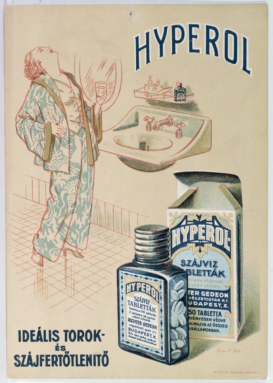 Propaganda para o comprimido para bochechos de Hyperol, 1930 de Hungarian School