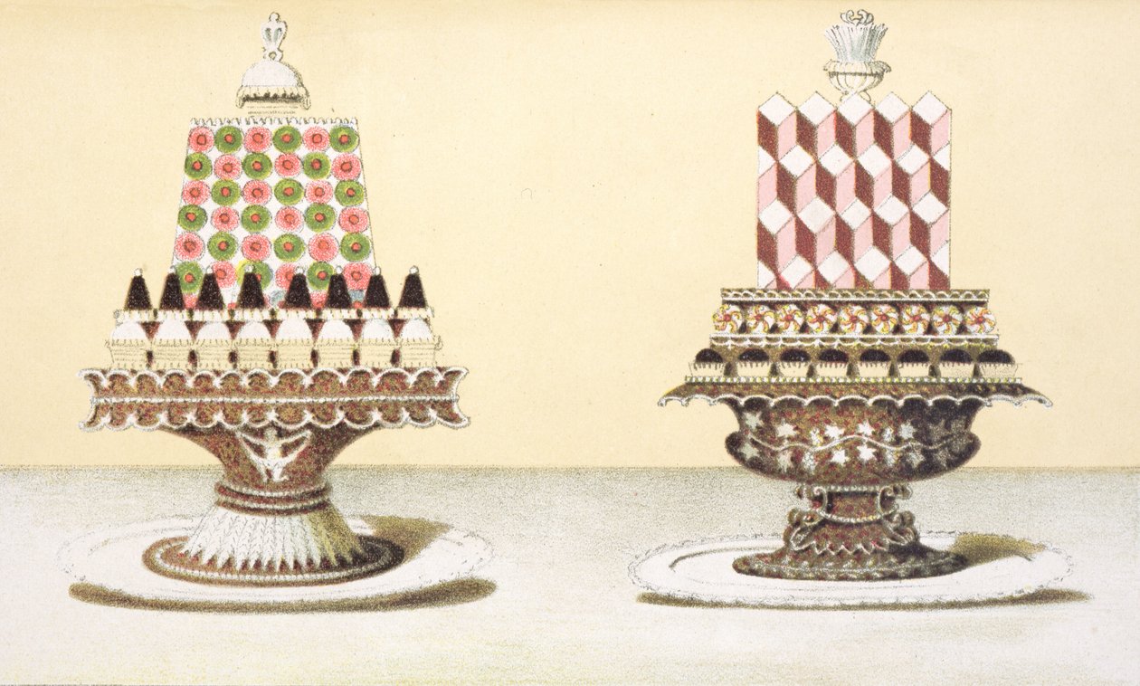 Design para a apresentação de sobremesas, ilustração de um livro de culinária húngara sobre culinária francesa, c.1880 de Hungarian School