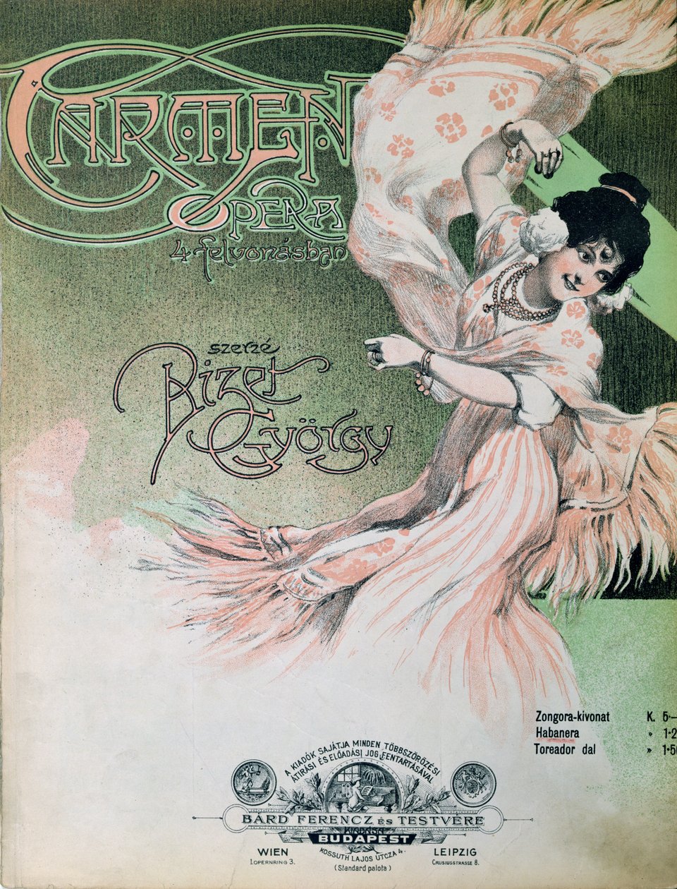 Capa da partitura "Carmen", c. 1900 (ilustração) de Hungarian School