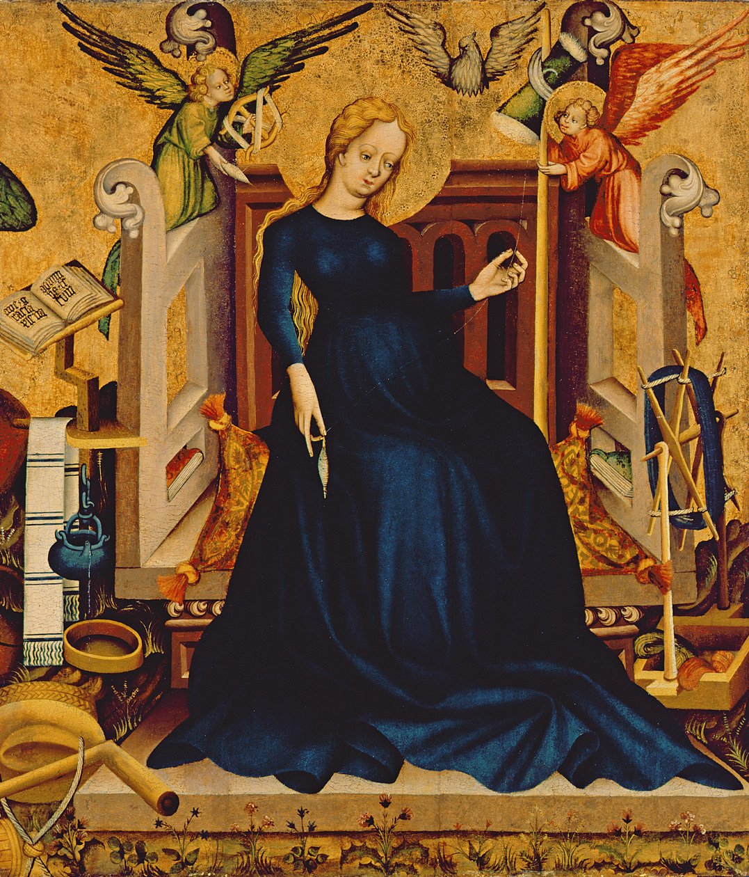 Maria Gravida, fragmento de um painel de Németújvár, 1409 (têmpera de ovo no painel) de Hungarian School