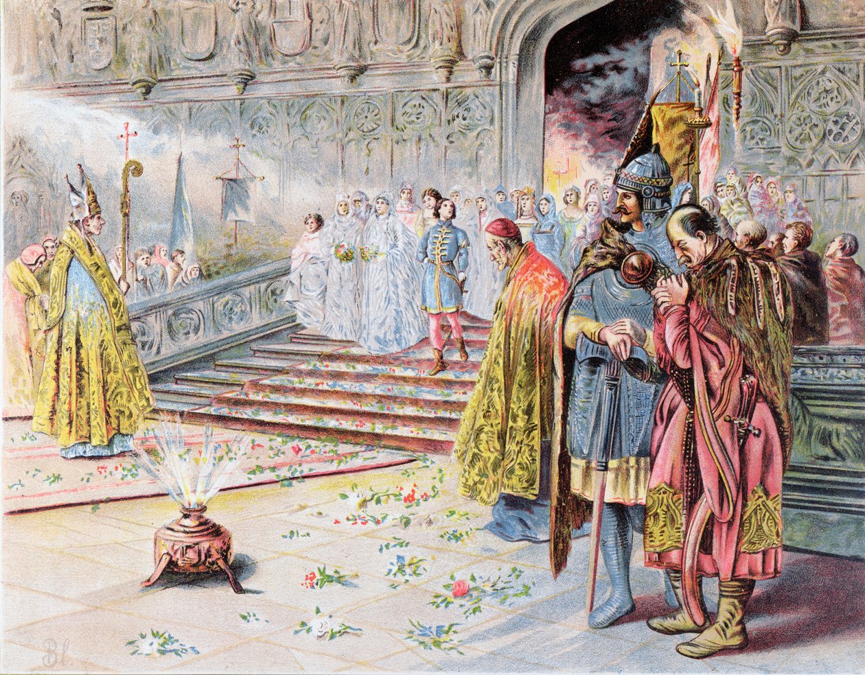 Casamento de Matias I (1440-90) Corvinus e Beatriz de Aragão em 1476 de Hungarian School