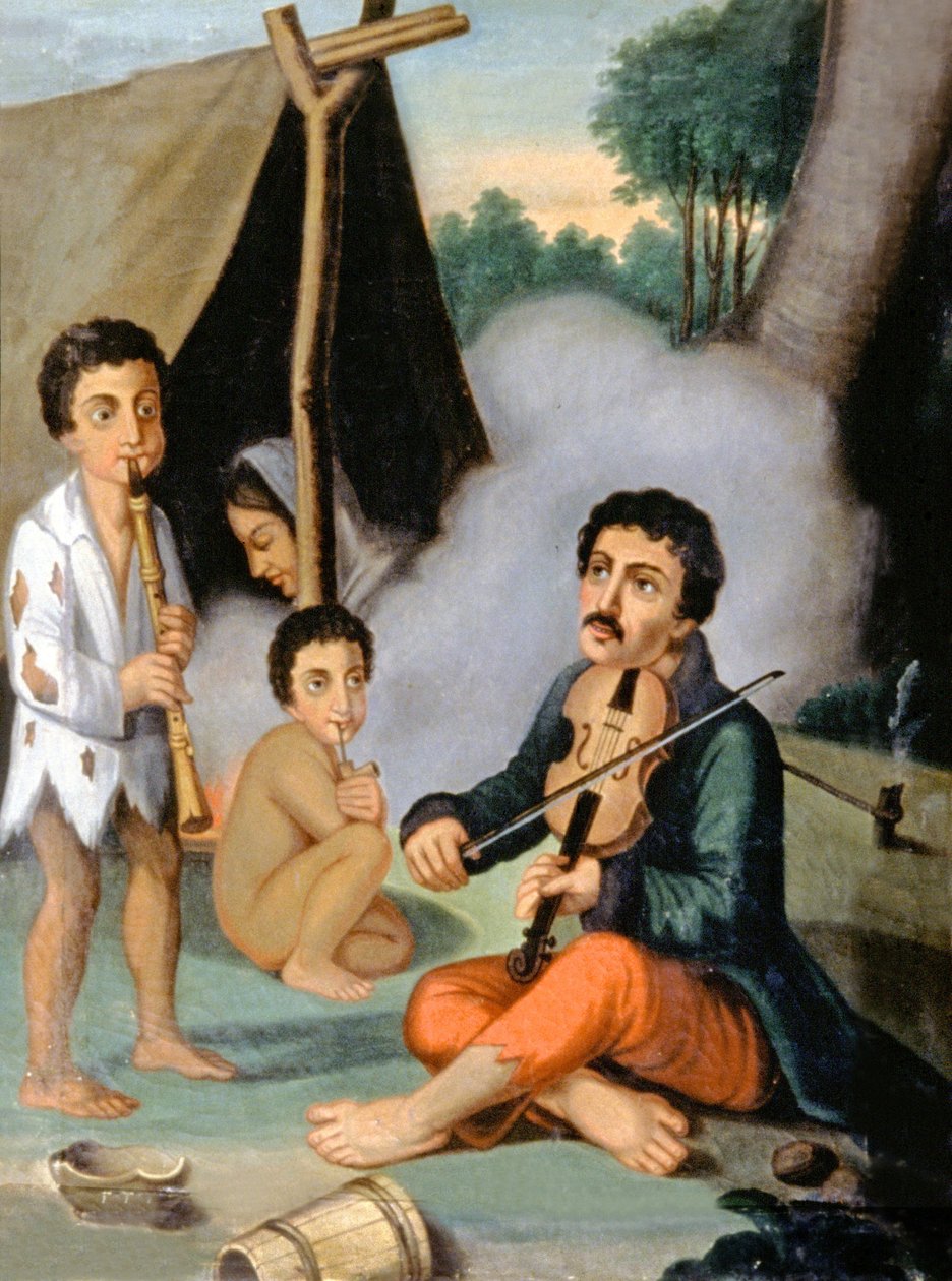 Família de ciganos músicos, c.1880-1900 (pintura) de Hungarian School