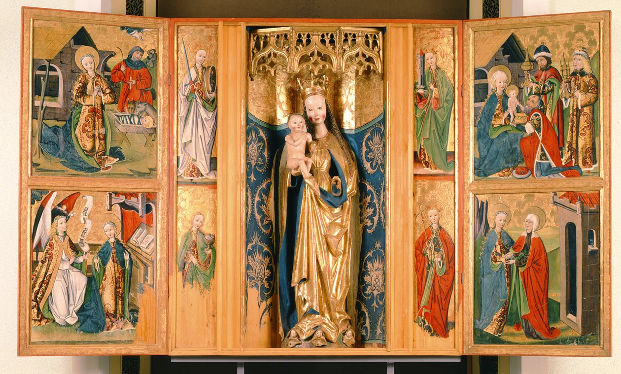 O Retábulo da Virgem Maria de Szepeshely, c.1480 (têmpera no painel) de Hungarian School
