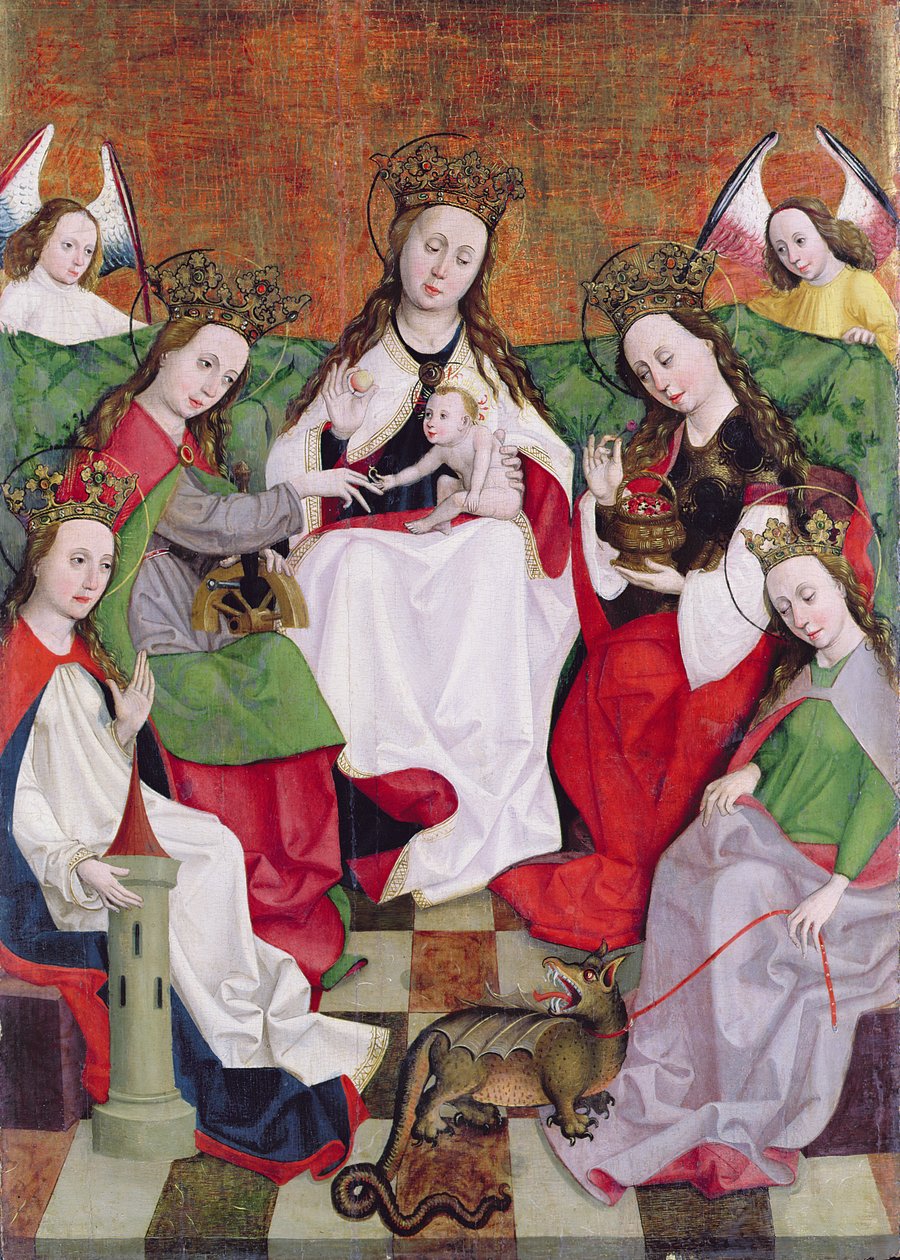 O noivado místico de Santa Catarina, c.1500 (têmpera sobre madeira) de Hungarian School
