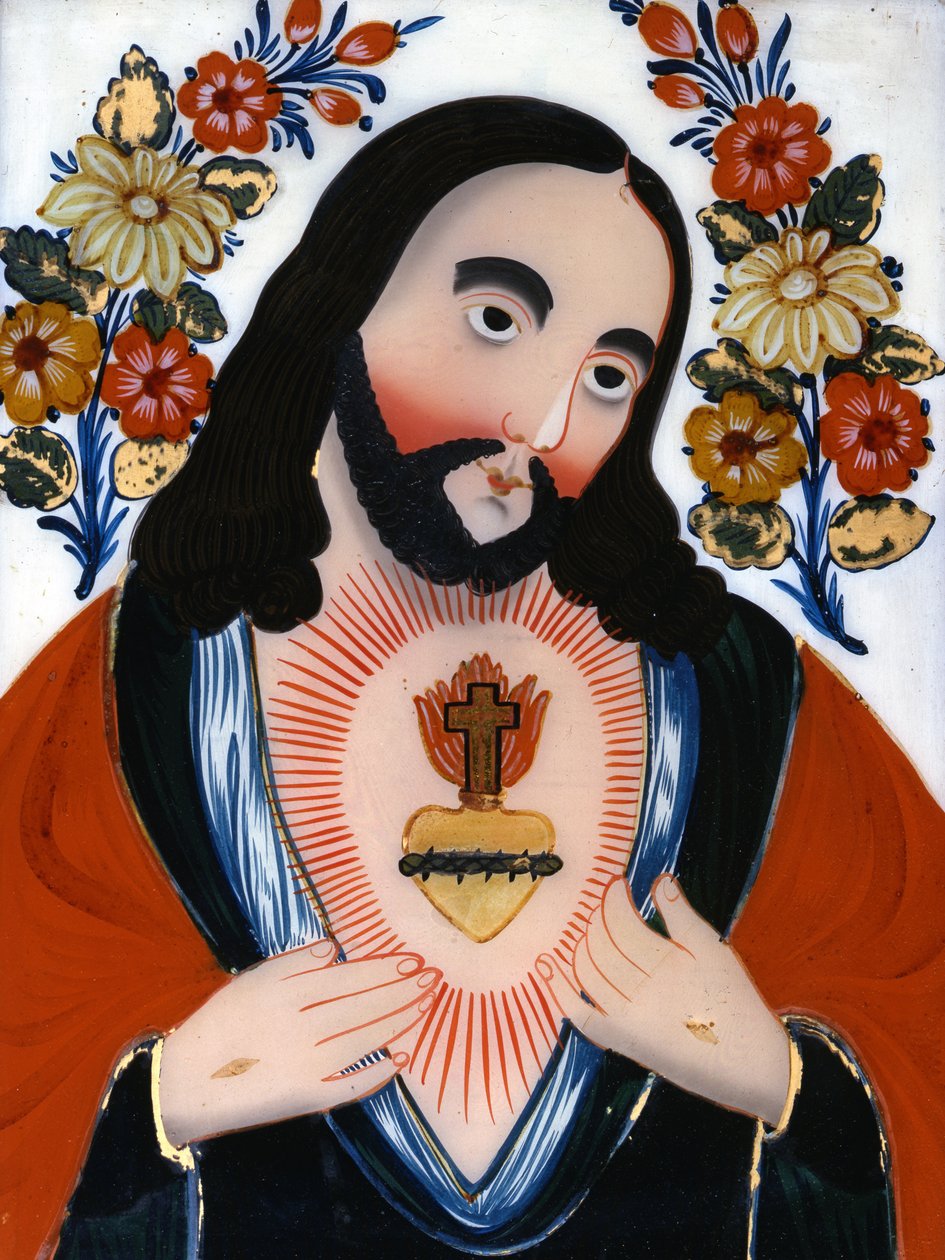 O Sagrado Coração de Jesus, 2ª metade do século XIX (vidro pintado) de Hungarian School