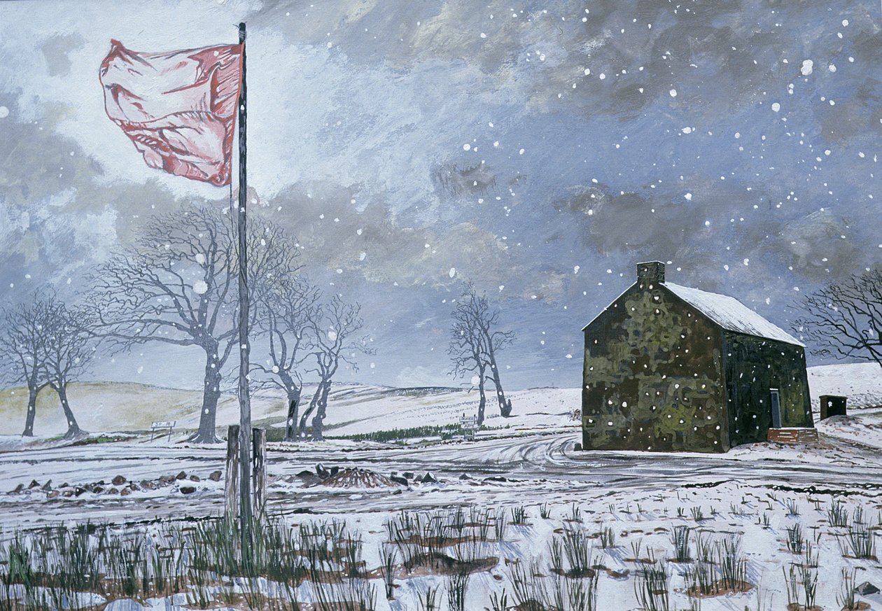 Braços de tropeiros e a bandeira vermelha, perto de Garth, 1992 (guache no cartão) de Huw S. Parsons
