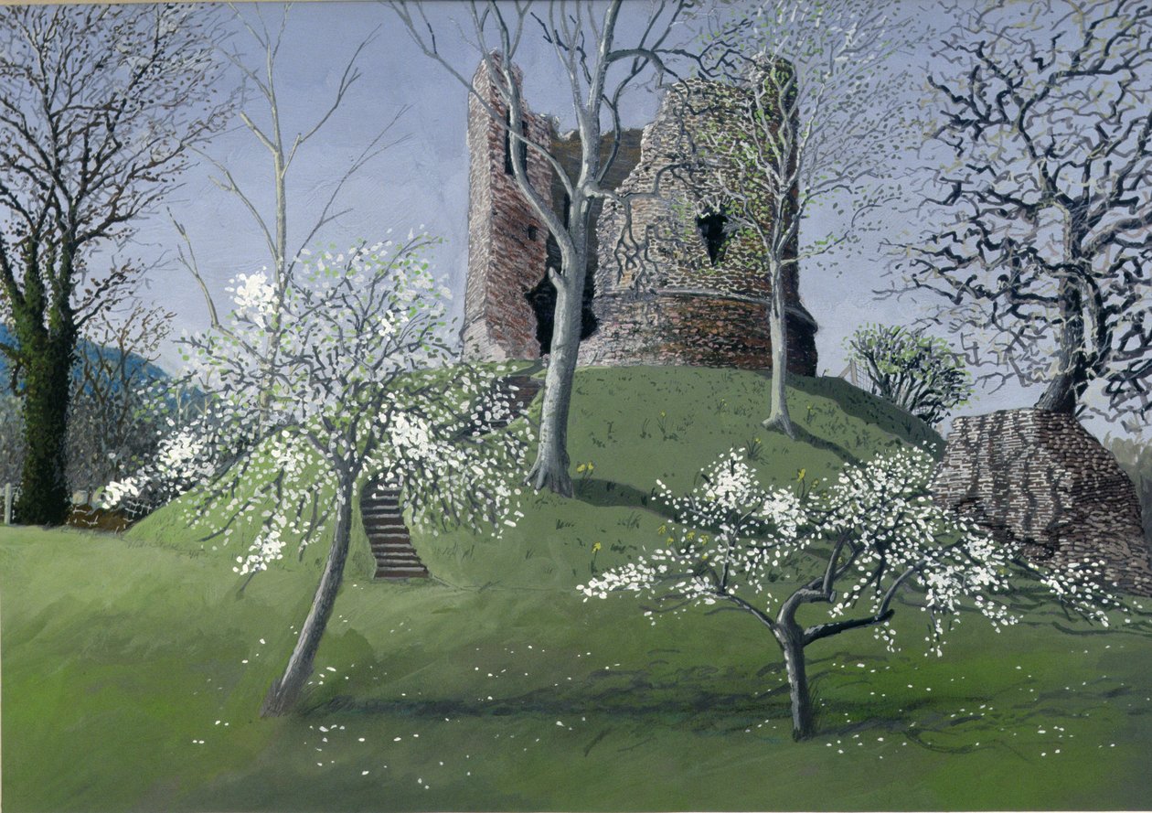 Longtown Castle, 1992 (guache no cartão) de Huw S. Parsons