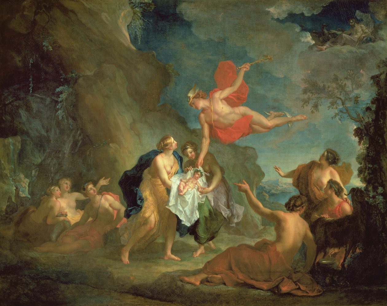 O Baco Infantil Entregue por Mercúrio às Ninfas na Ilha de Naxos de Hyacinthe Collin de Vermont