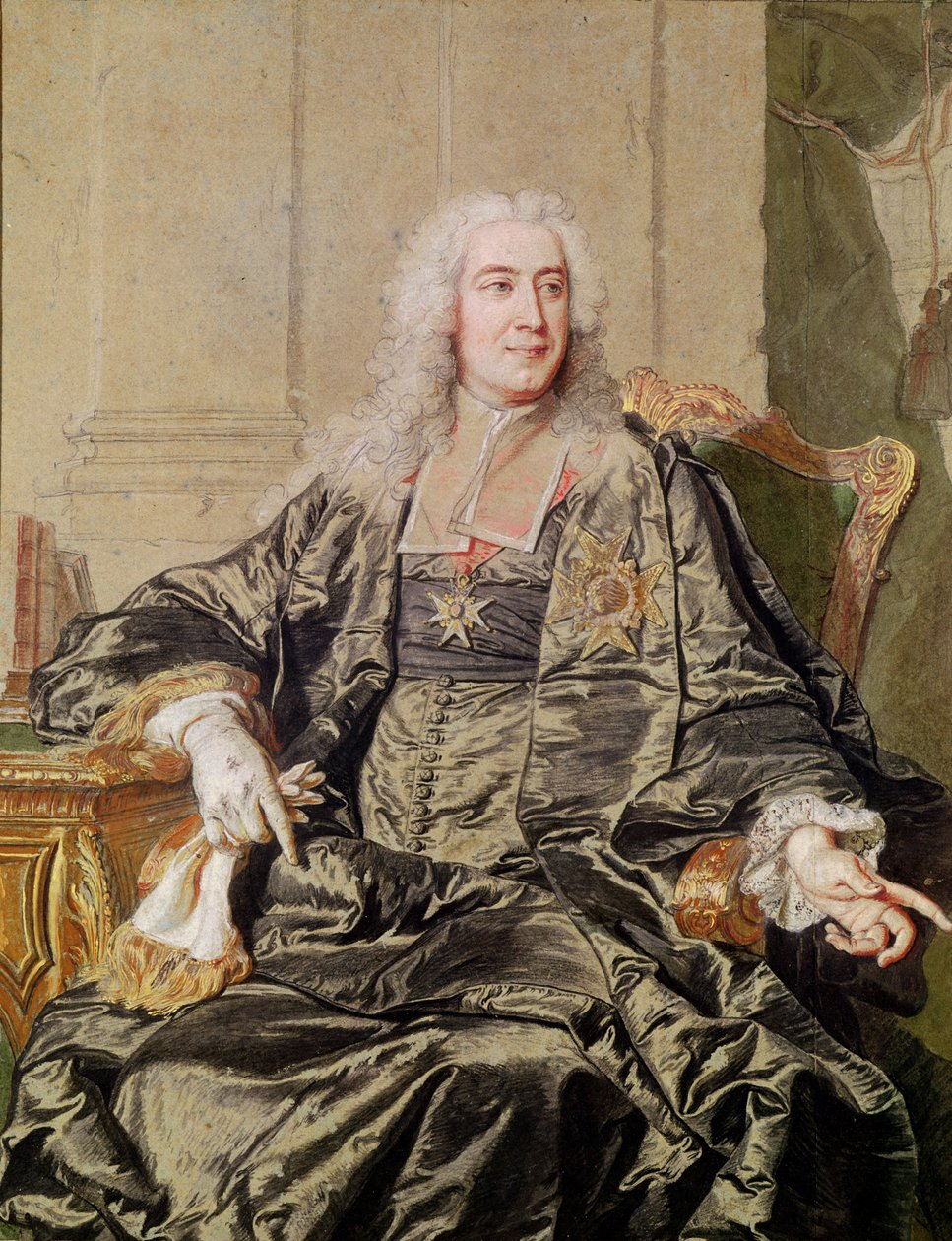 Marc Pierre de Voyer (1696-1764) Conde de Argenson (caneta e tinta no papel) de Hyacinthe Francois Rigaud