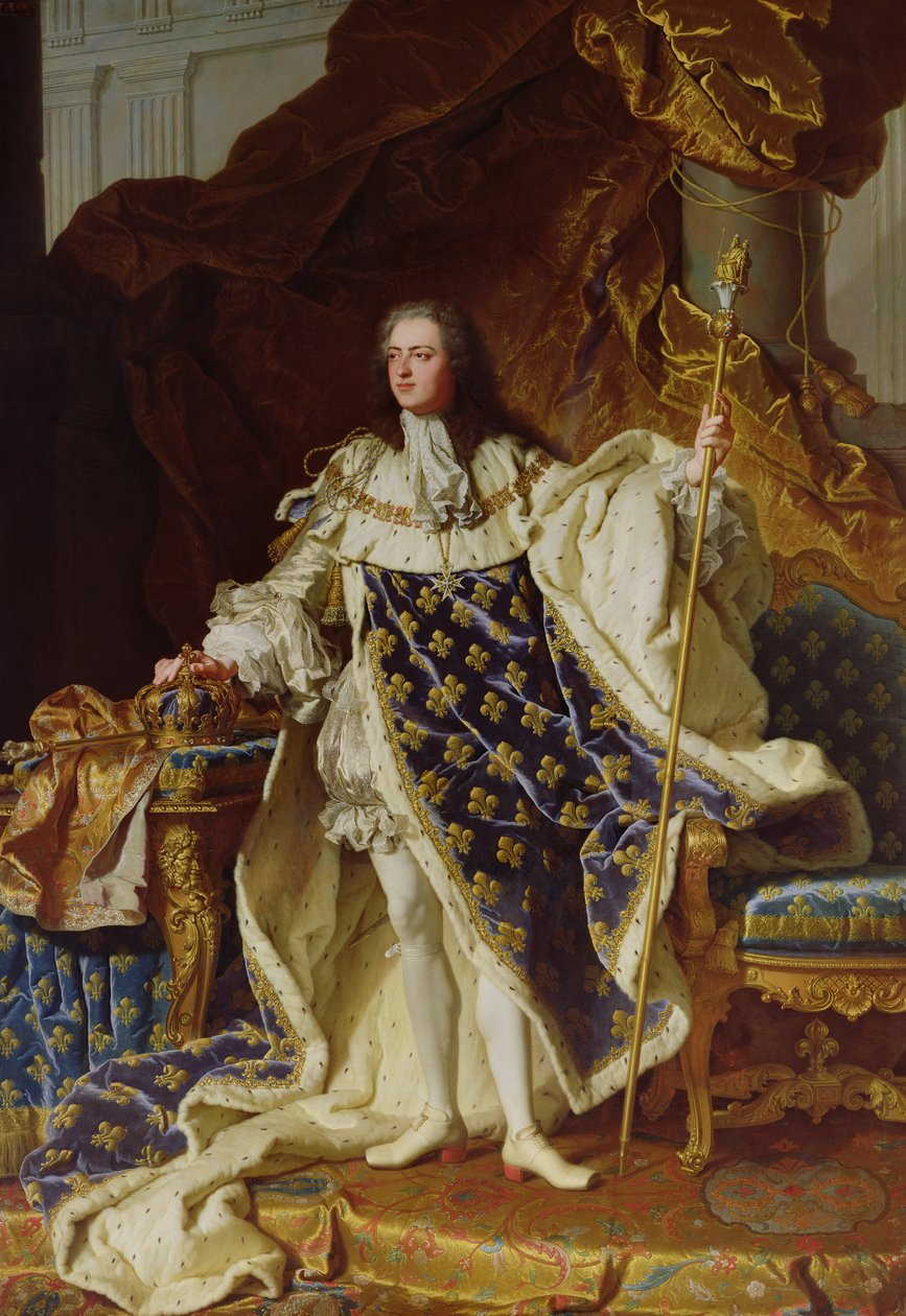 Retrato de Luís XV (1715-74) em suas vestes de coroação, 1730 de Hyacinthe Francois Rigaud