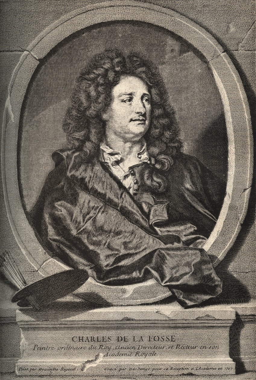 Retrato de Charles de La Fosse (1636-1716) Pintor francês - gravura de Dumchange de H. Rigaud de Hyacinthe (after) Rigaud