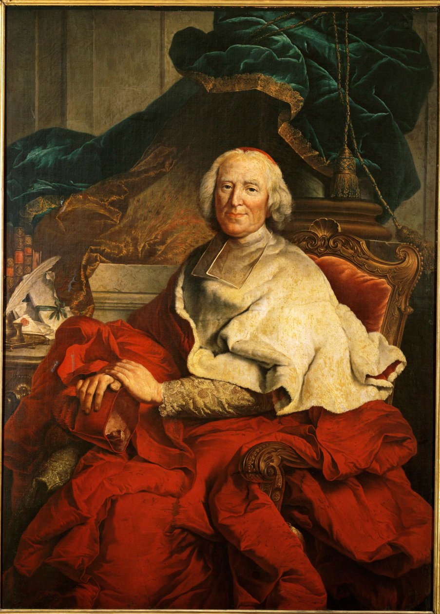 O cardeal André-Hercule de Fleury, ministro-chefe do rei Luís XV ... (óleo sobre tela) de Hyacinthe (studio of) Rigaud