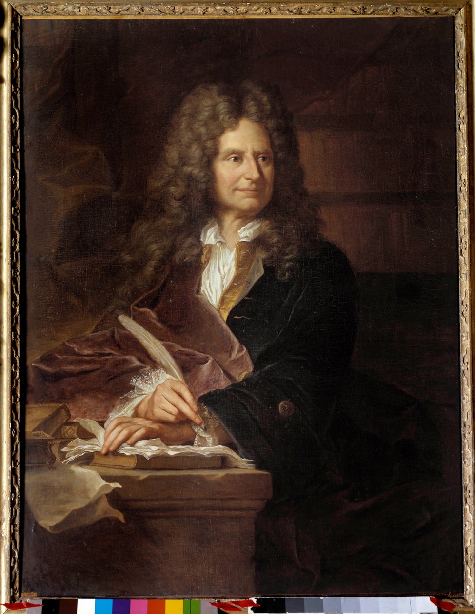 Retrato de Nicolas Boileau (1636 - 1711) dit Boileau Despreaux (Boileau-Despreaux), escritor francês - Pintura da oficina de Hyacinthe Rigaud (1659-1743) de Hyacinthe (studio of) Rigaud