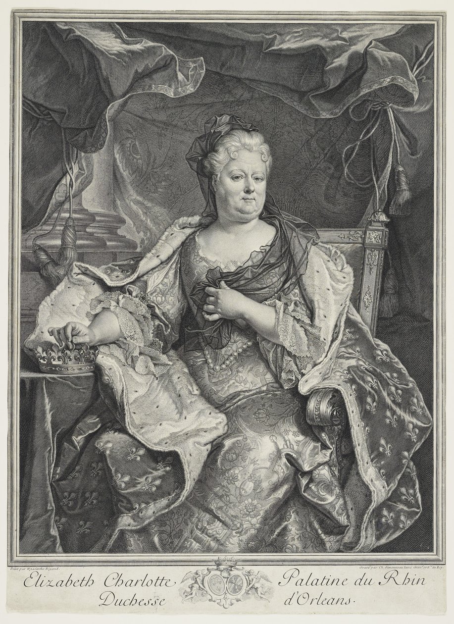Elizabeth Charlotte Palatine do Reno, Duquesa de Orleans, Eng. Charles Louis Simmoneau (1645-1728) de Hyacinthe Francois Rigaud