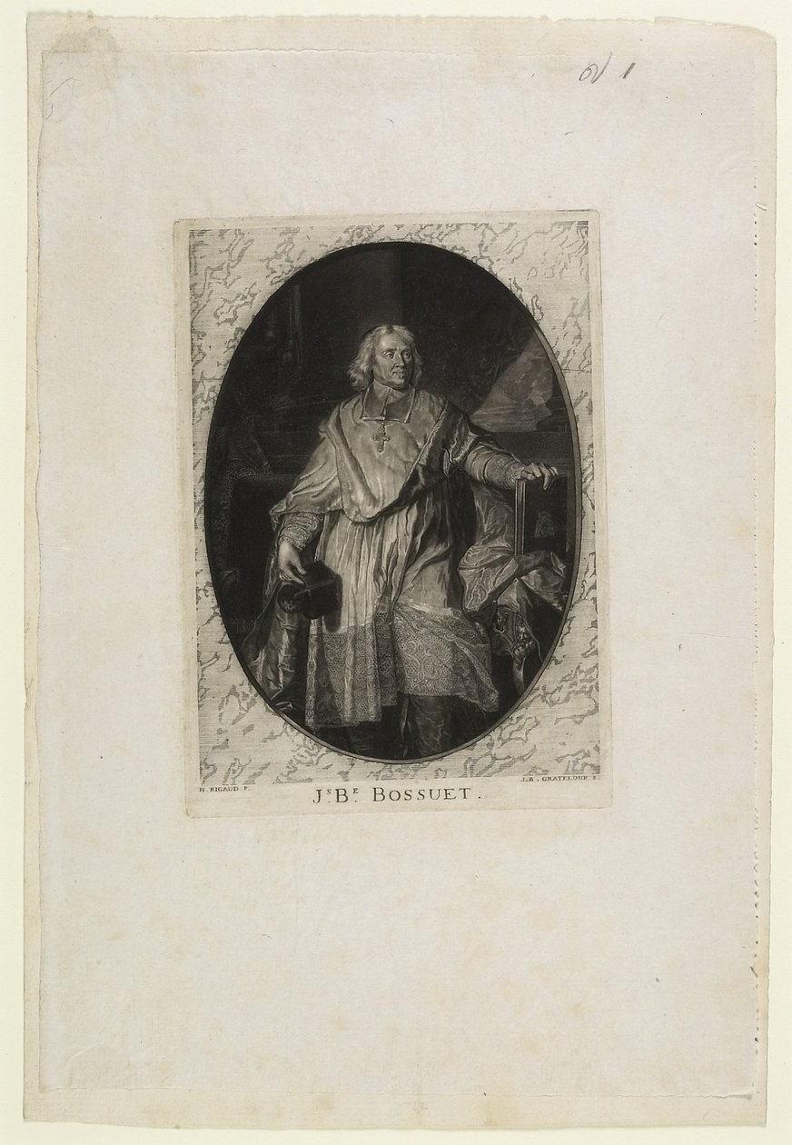 JB Bossuet (longa-metragem), gravado por Jean-Baptiste de Grateloup, 1771 (mezzotint, aquatint e drypoint em chine colado) de Hyacinthe Francois Rigaud