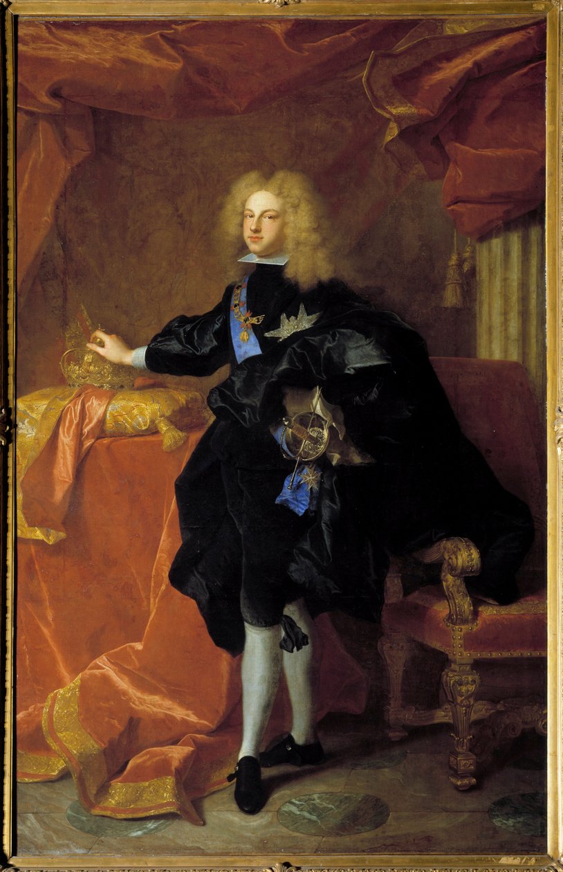Retrato no pé de Filipe V (1683-1746) Rei de Espanha Pintura de Hyacinthe Rigaud (1659-1743) 1701 Sol. 2,30 x 1,94 m de Hyacinthe Francois Rigaud