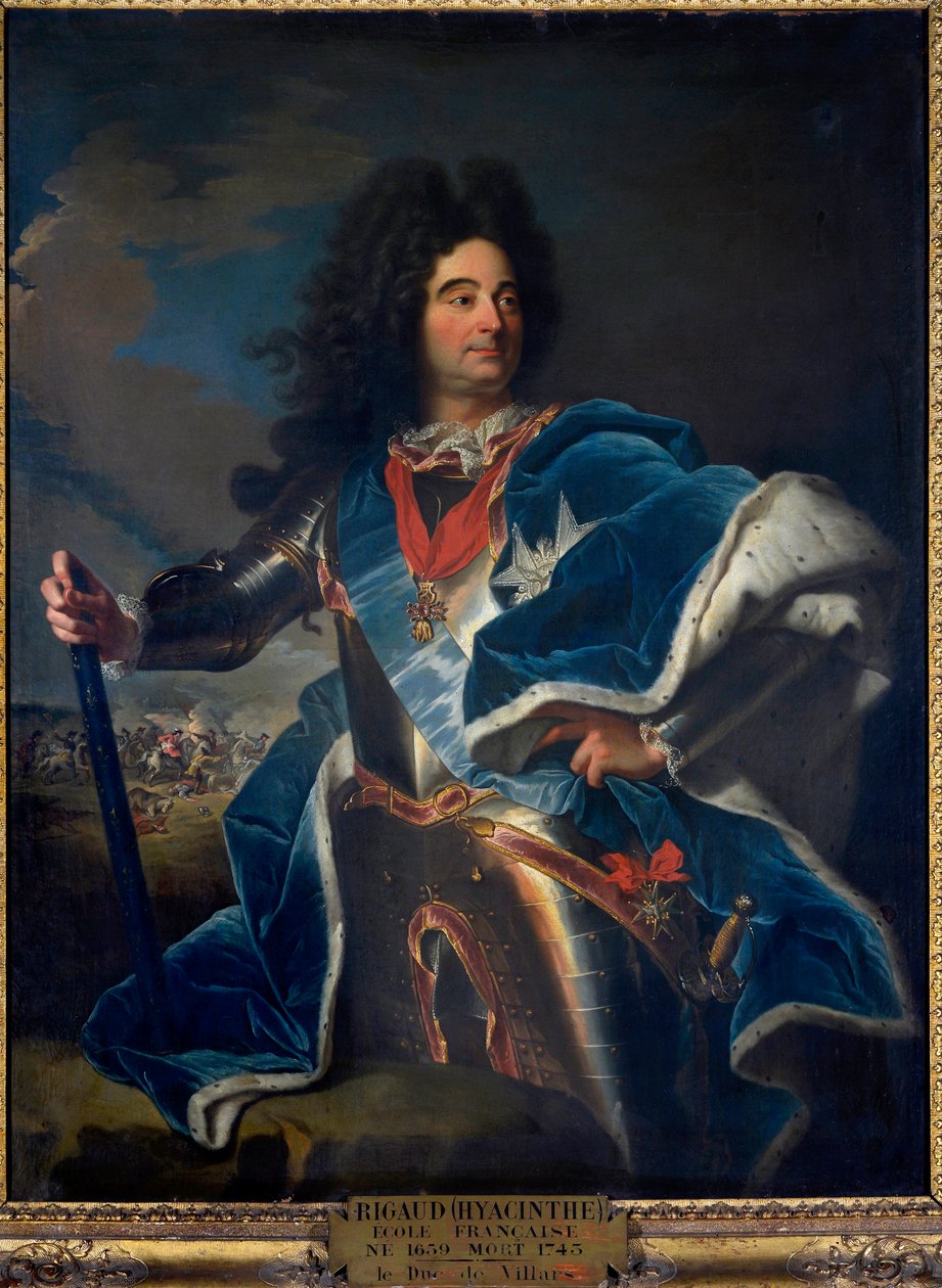 Retrato de Louis Claude Hector Duque de Villars, marechal da França (1652-1734) Ele tem o colar da Ordem do Velocino de Ouro (1659-1743) ca. 1714 de Hyacinthe Francois Rigaud