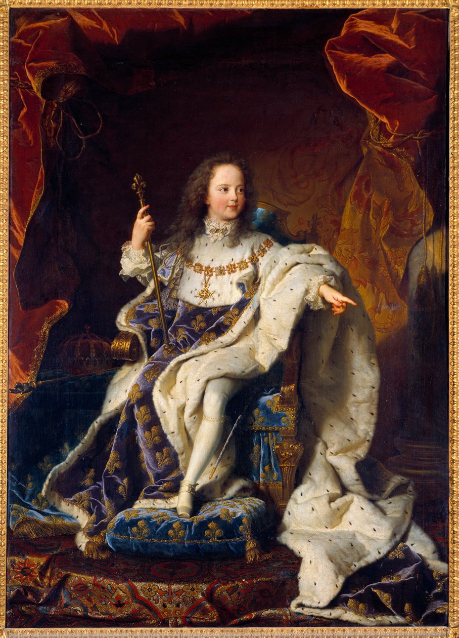 Retrato de Luís XV, criança de cinco anos, em traje sagrado, Rei de França (1710-1774). Pintura de Hyacinthe Rigaud (1659-1743) de Hyacinthe Francois Rigaud