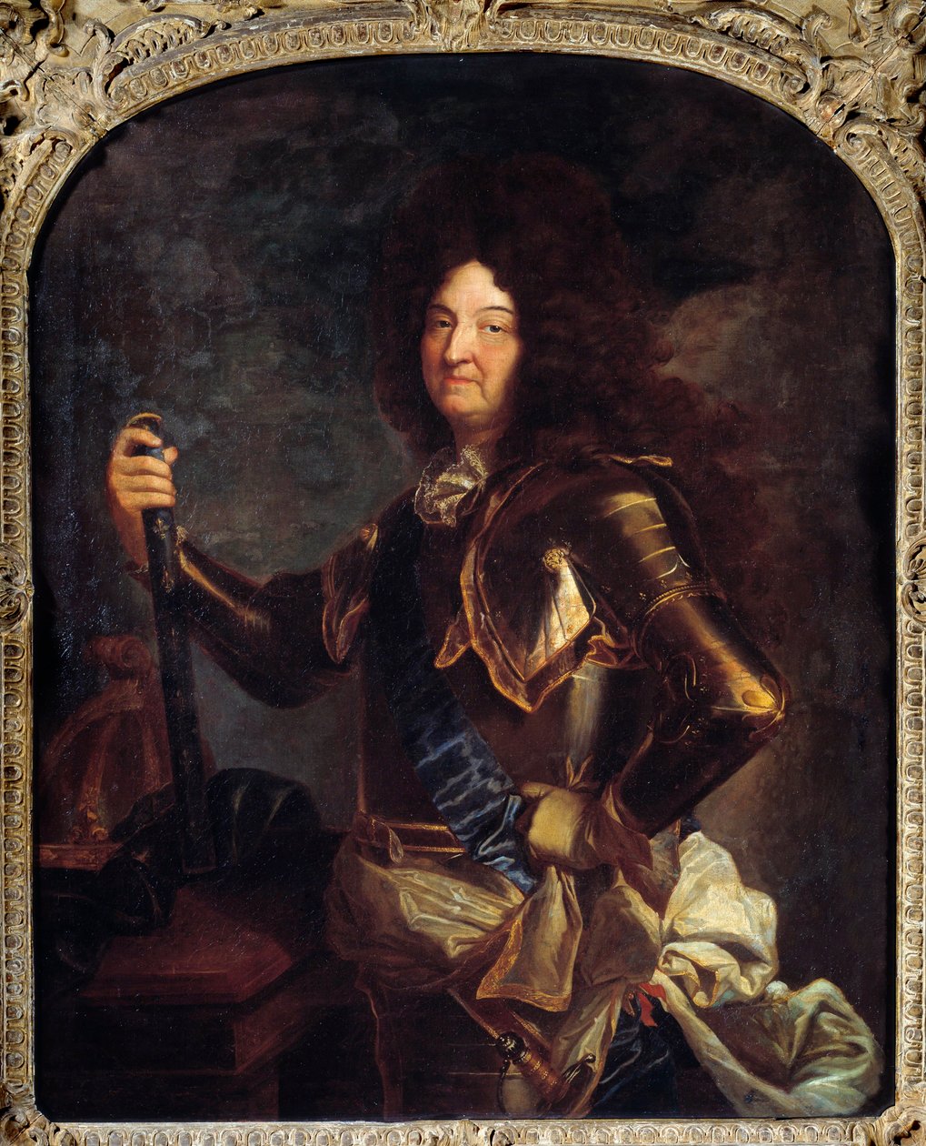 Retrato do Rei da França Luís XIV (1638-1715), em pintura de armadura de Hyacinthe Rigaud (1659-1743) Sol do século XVIII. 2,21x1,3 m de Hyacinthe Francois Rigaud