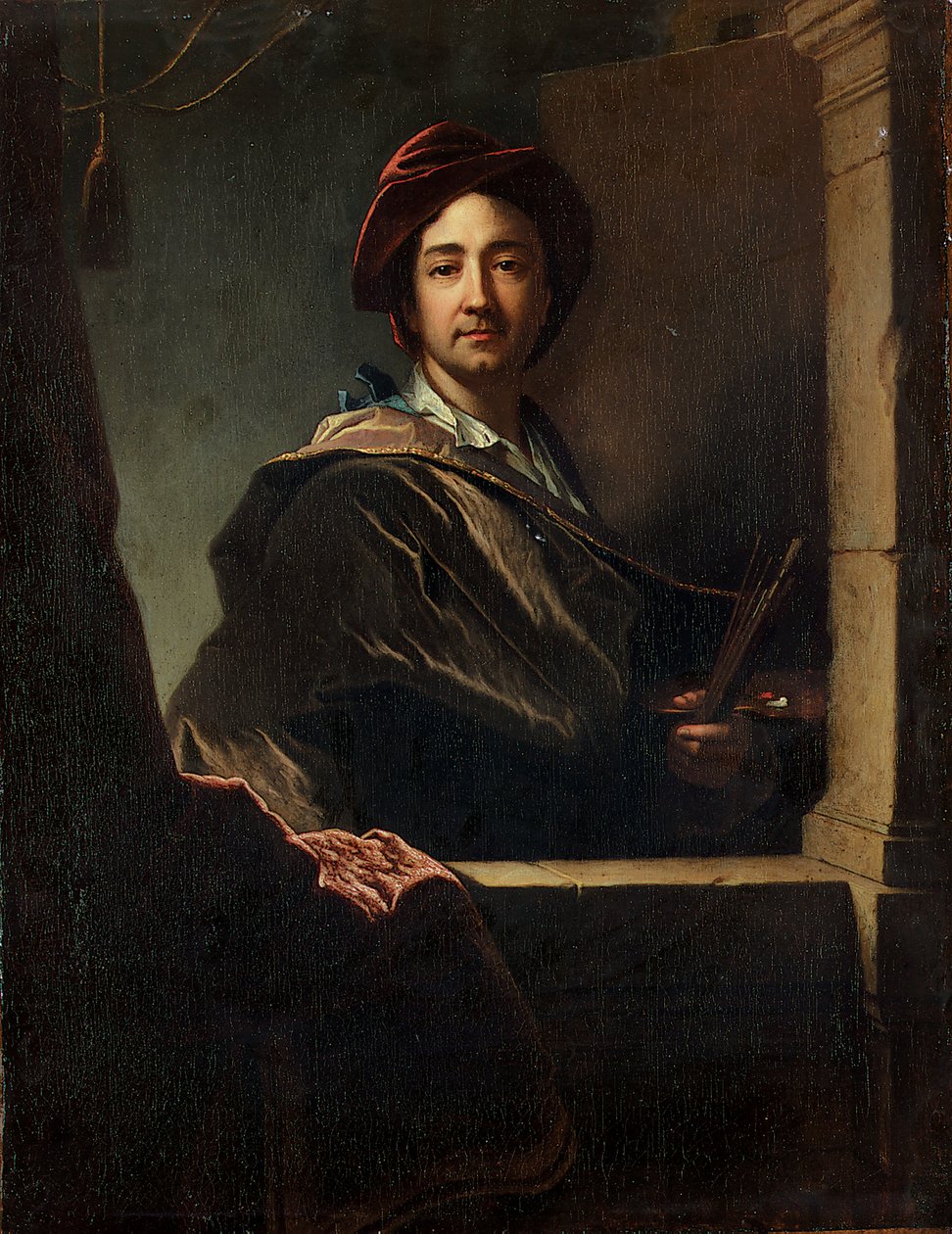 Retrato do artista, meio comprimento, em um caixão, 1712 de Hyacinthe Francois Rigaud