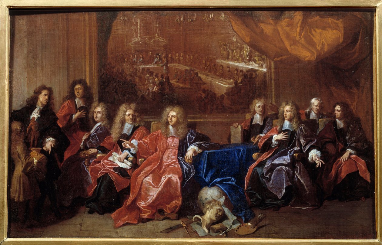 O prefeito e os echevins da cidade de Paris deliberando sobre a comemoração do jantar oferecido a Luís XIV no Hotel de Ville após sua guerra em 1687. Pintura de Hyacinthe Rigaud (1659-1743) de Hyacinthe Francois Rigaud