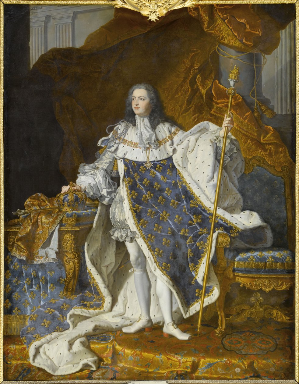 Retrato de Luís XV em seu traje real de Hyacinthe François Honoré Rigaud