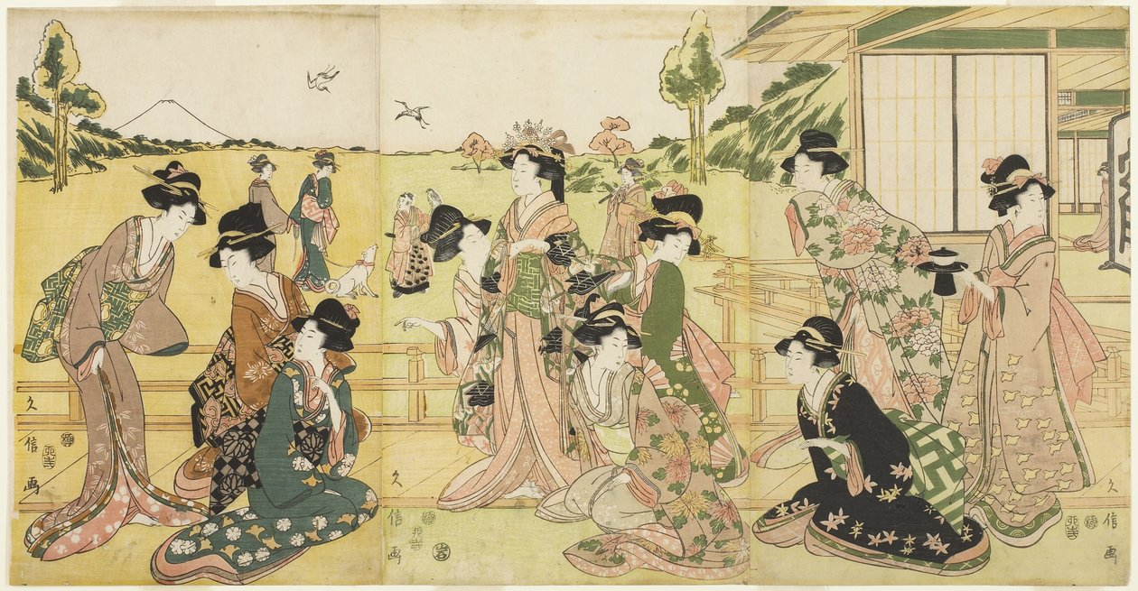 Festa de Hawking, 1807 (impressão do woodblock da cor) de Hyakusai Hisanobu Hyakusai Hisanobu