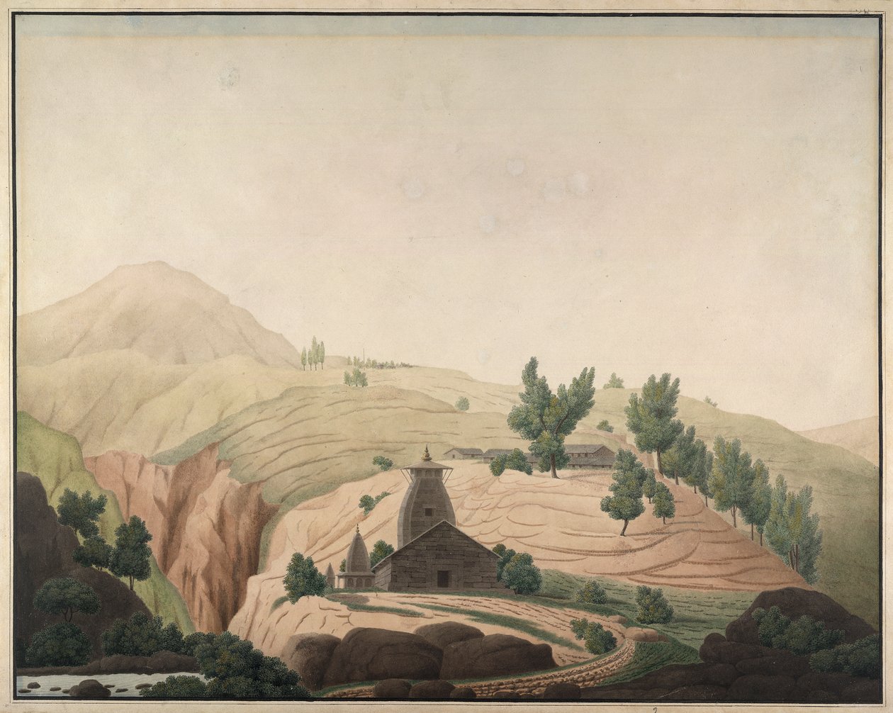 A vila de Barhaiti com um templo em primeiro plano de Hyder Jung Hearsey