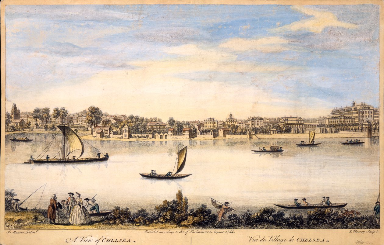 Uma visão de Chelsea, gravada por I. Vivarez, c.1744 de I. Maurer