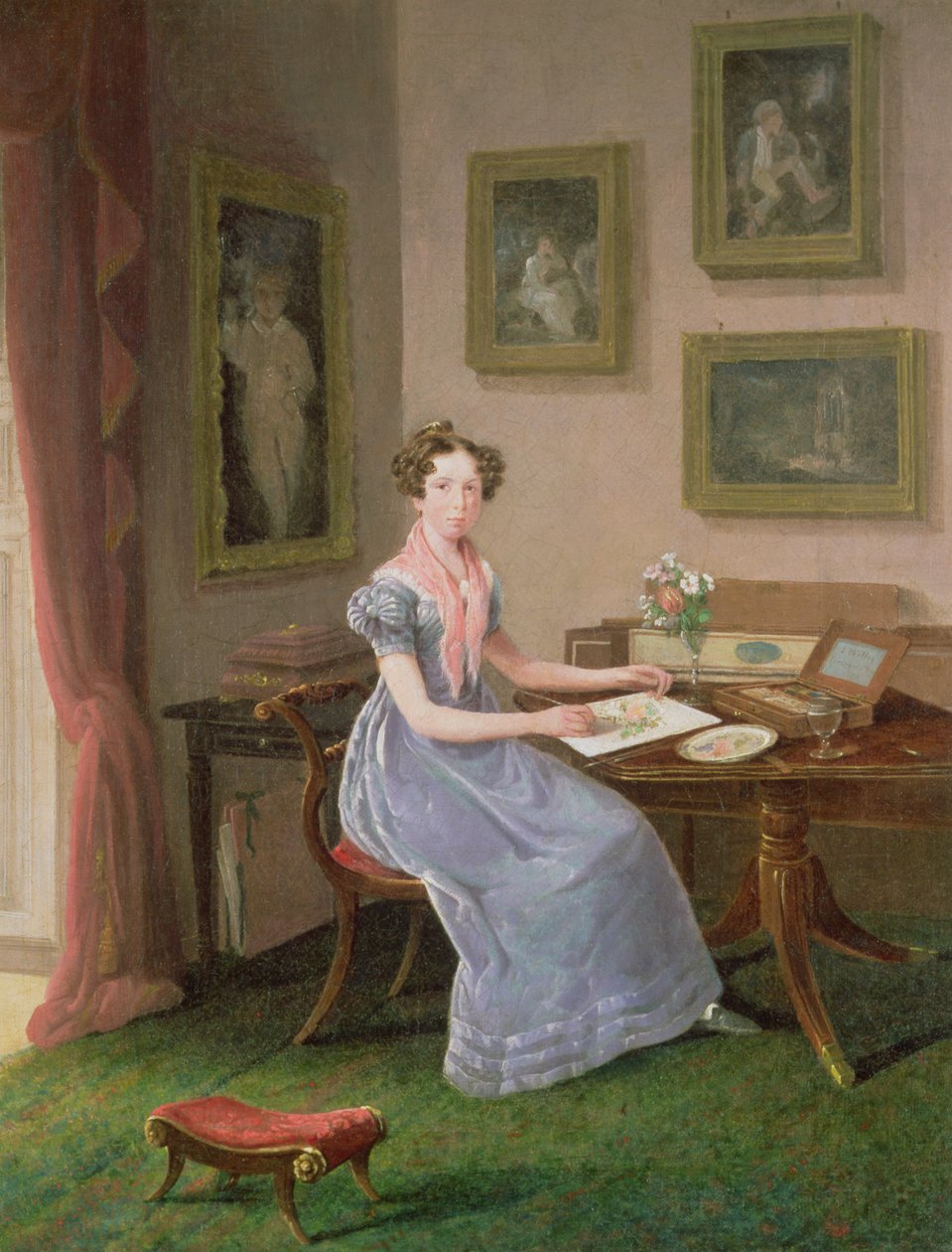 Auto-retrato da artista pintando na mesa dela de I.J. Willis