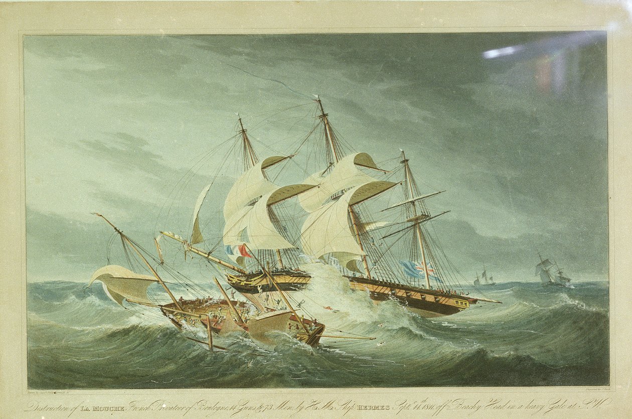 Destruição do "La Mouch" pelo HMS "Hermes de I (after) Clark