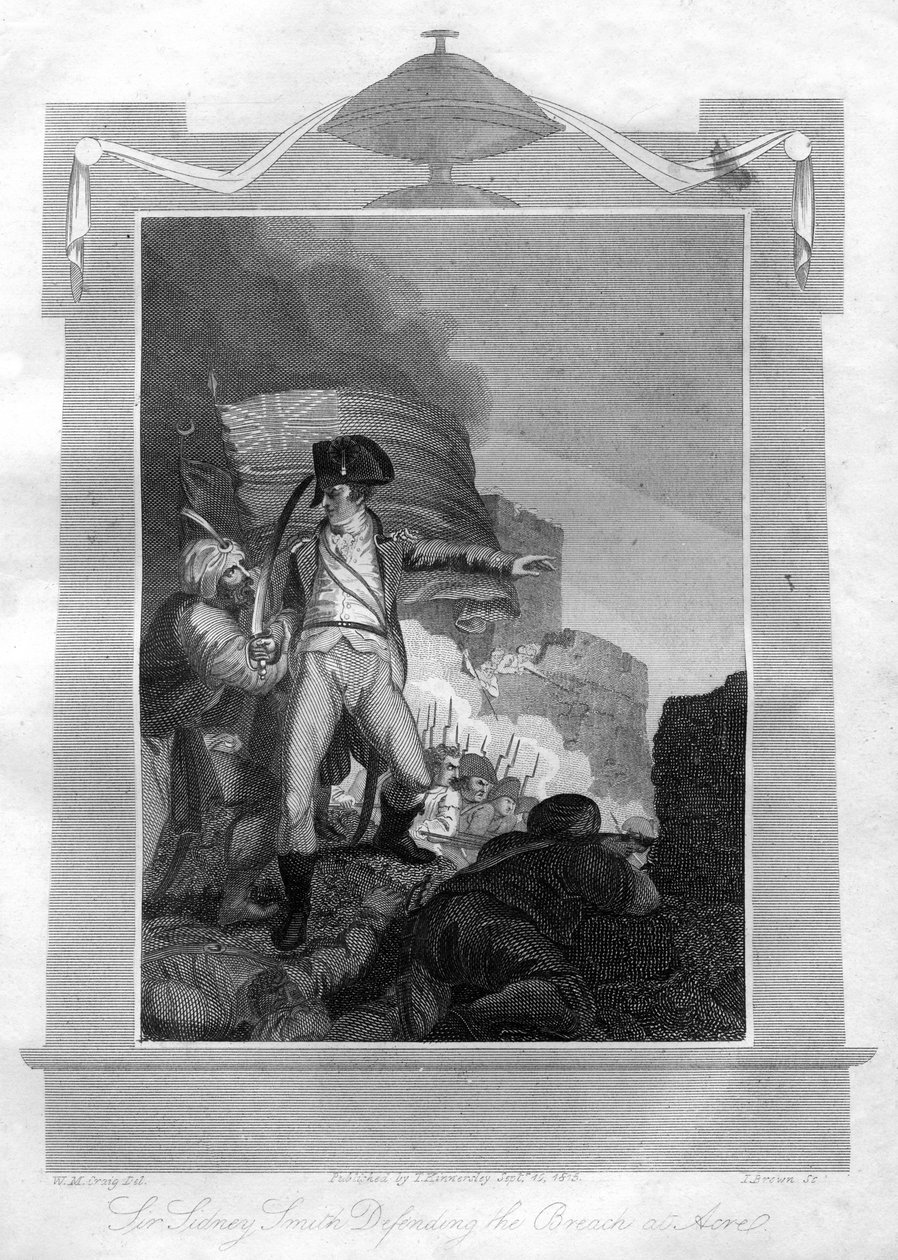 Sir Sydney Smith 1764-1840 defendendo a brecha no Acre, 1816. de I. Brown