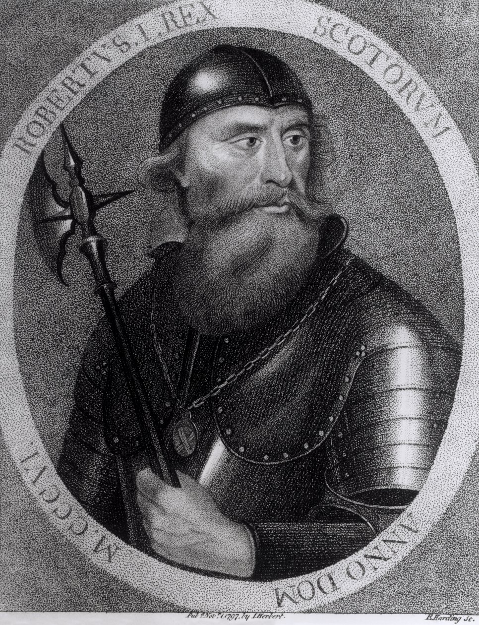 Retrato do rei Robert I da Escócia (1274-1329) gravado por E.Harding, 1 de novembro de 1797 de I Herbert