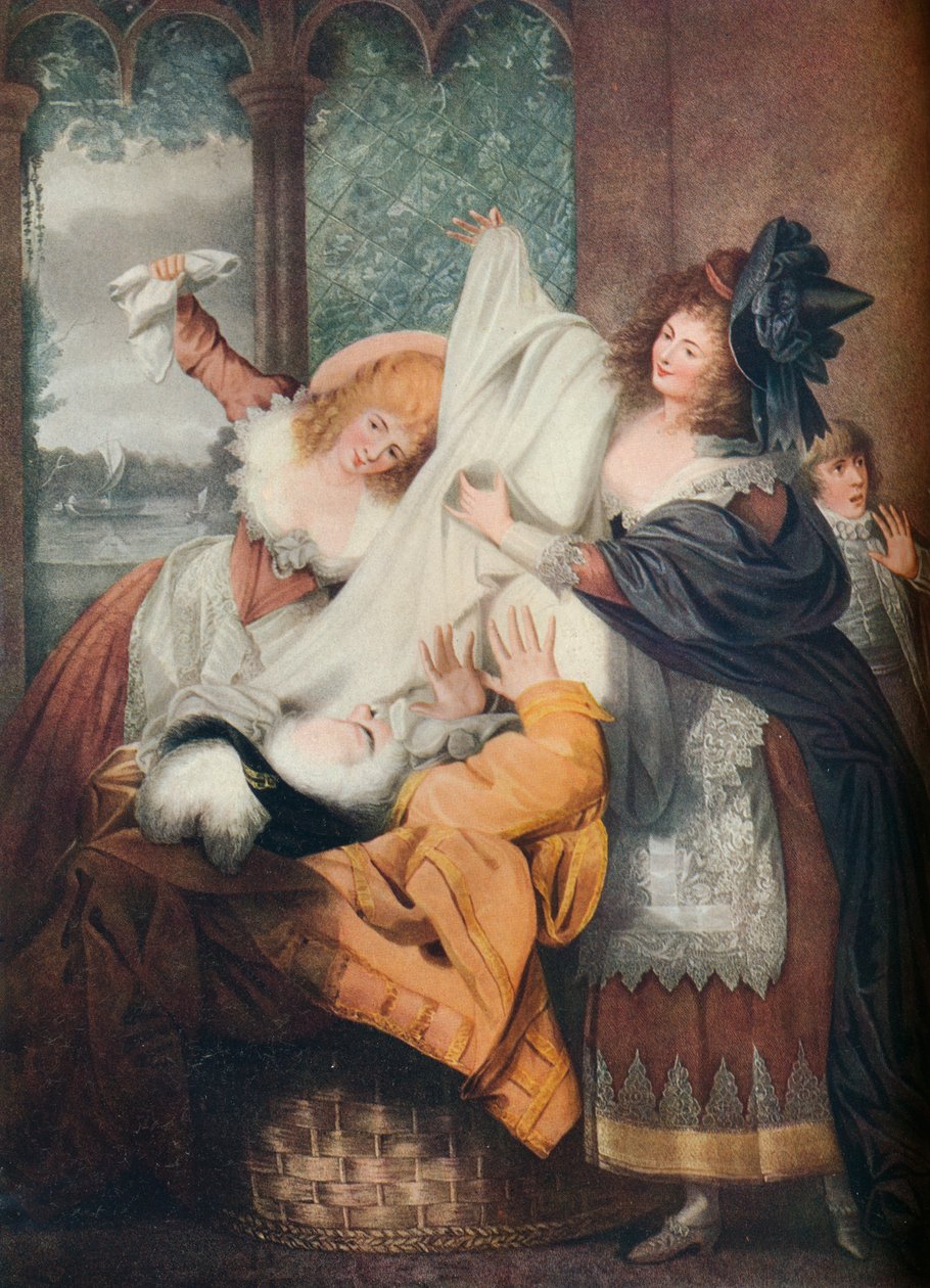 Merry Wives of Windsor: Ato III, Cena III, século c18th de I. P. Simon