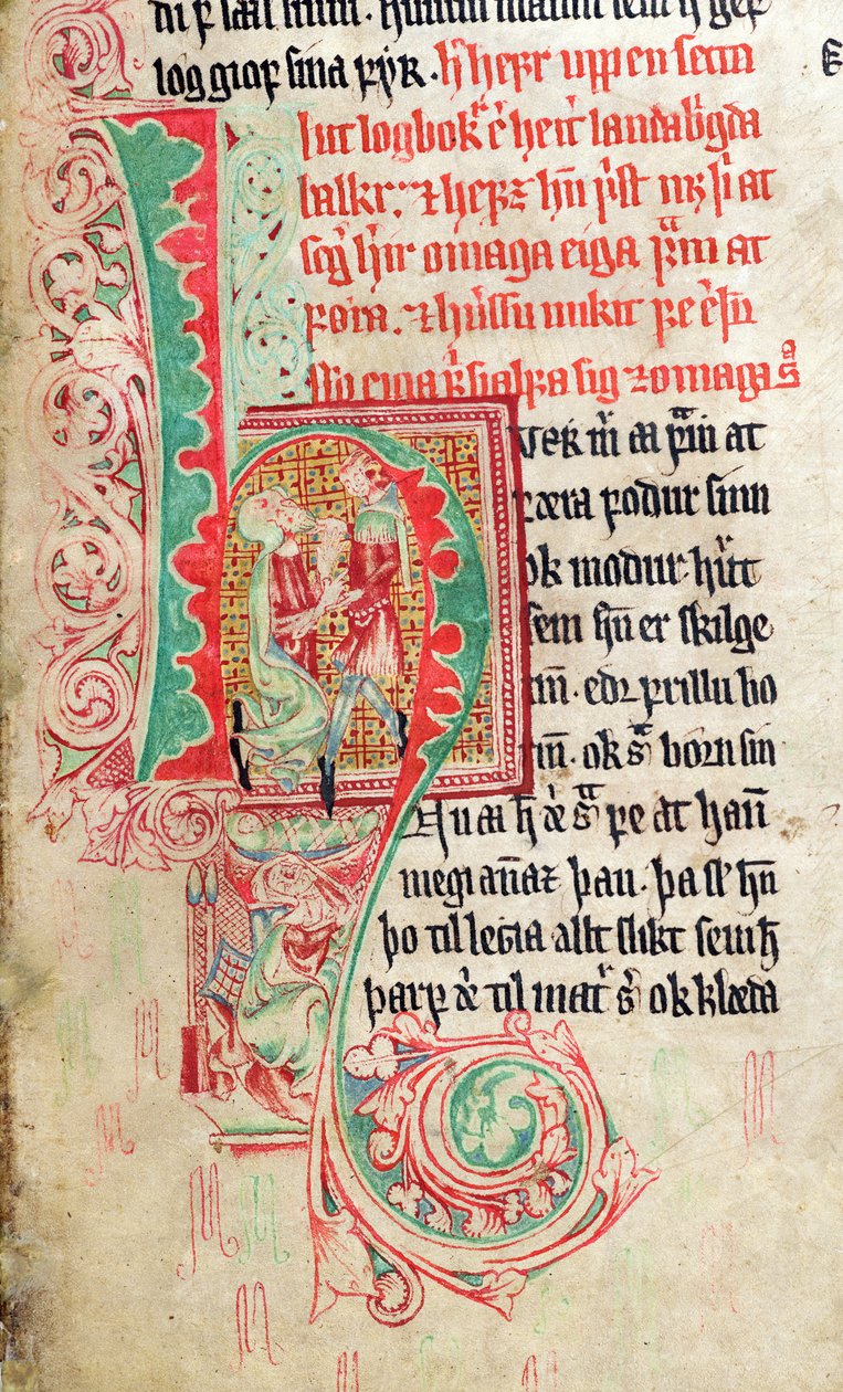 H inicial de Historiated, de Skarosbok (o livro de Skard) c.1350 de Icelandic School