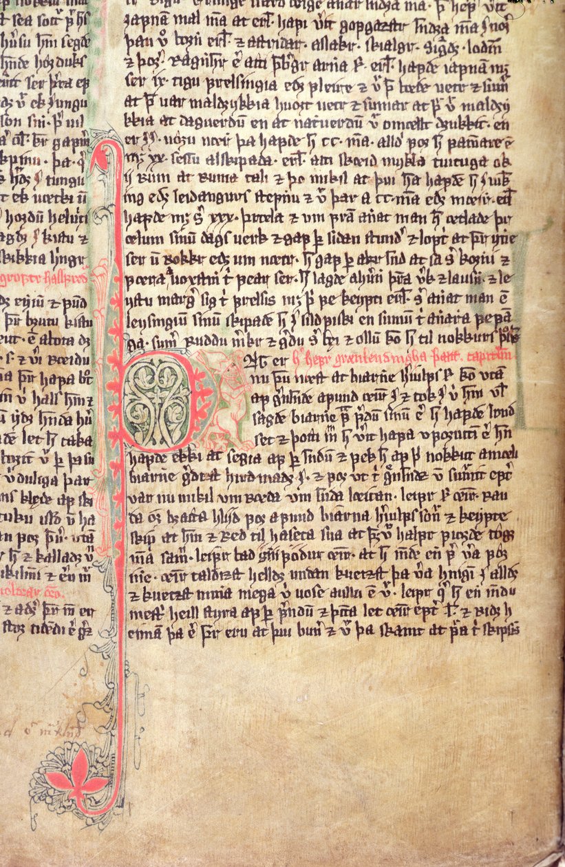 Historiated P inicial no início da Saga dos Gronelandeses, de Flateyjarbok (O Livro de Flatey) final do século XIV de Icelandic School