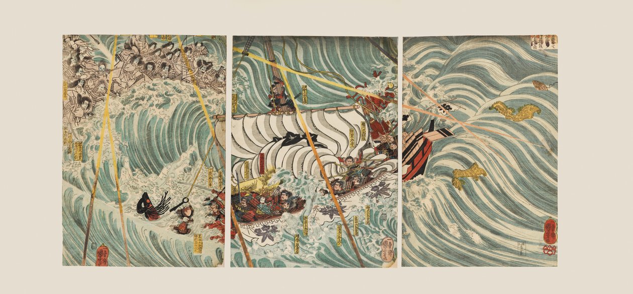 Os fantasmas de Taira atacam o navio de Yoshitsune de Ichiyusai Kuniyoshi