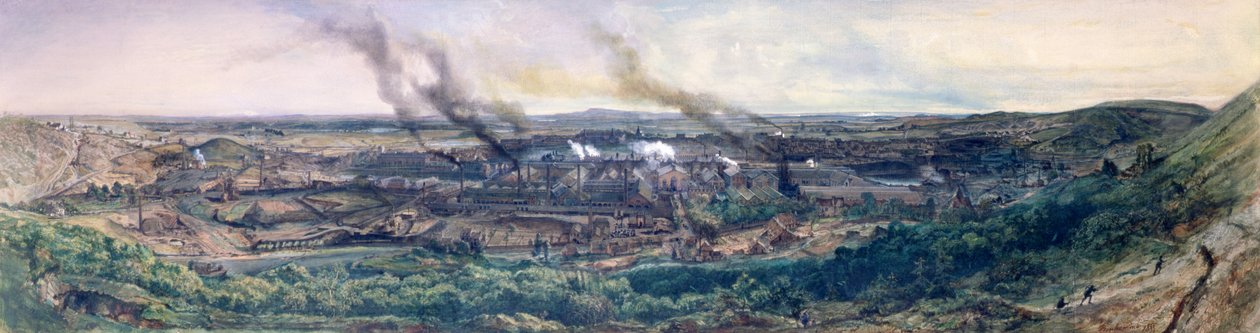 Fábricas em Le Creusot em 1848, 1855 (óleo sobre papel) (ver detalhe 157311) de Ignace Francois Bonhomme