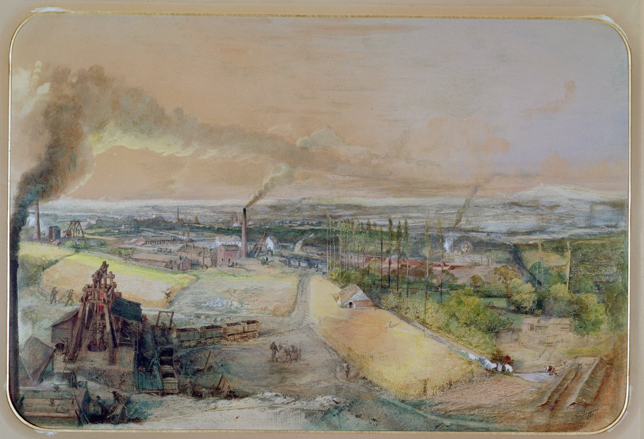 Paisagem industrial no campo de carvão Blanzy, Saone-et-Loire, c.1860 de Ignace Francois Bonhomme
