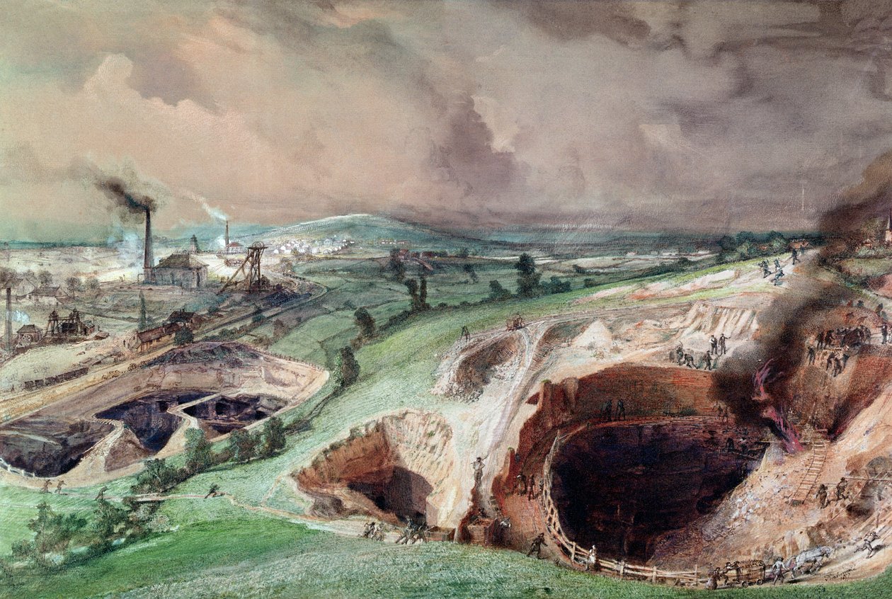 Minas a céu aberto em Blanzy, Saone-et-Loire, 1857 de Ignace Francois Bonhomme