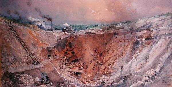 Mineração a céu aberto na Old Mountain, Saône et Loire, c.1854 (wc no papel) de Ignace Francois Bonhomme