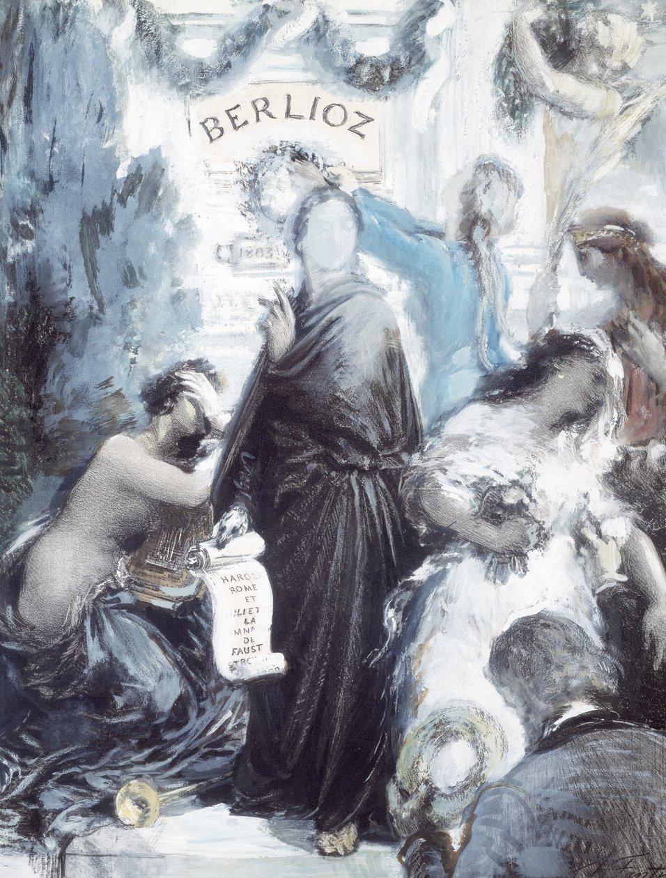 Litografia em aquarela comemorativa do centenário de nascimento de Hector Berlioz de Ignace Henri Jean Fantin Latour