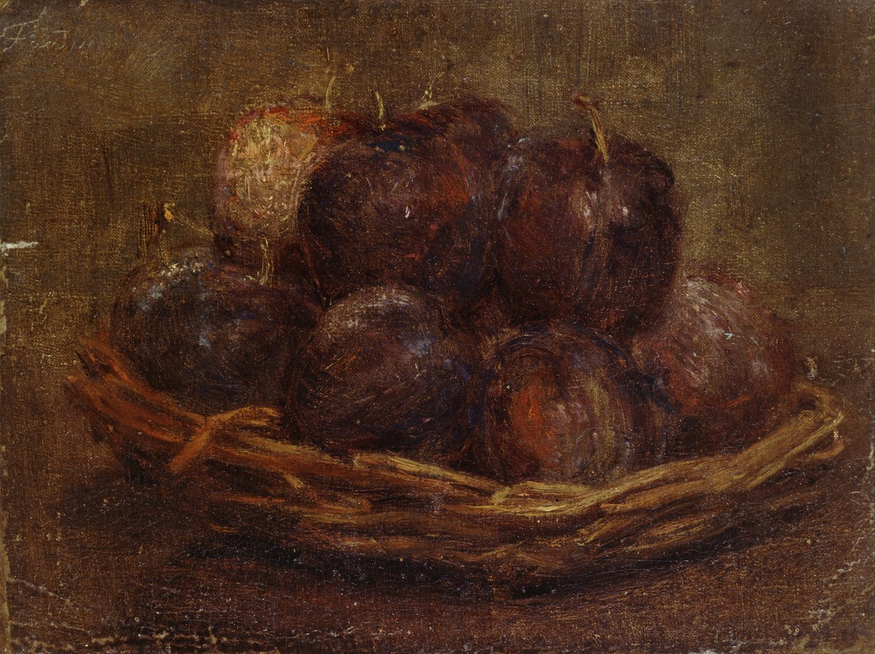 Uma cesta de ameixas, 1869 - 1869 (óleo sobre tela, montado como desenho) de Ignace Henri Jean Fantin Latour