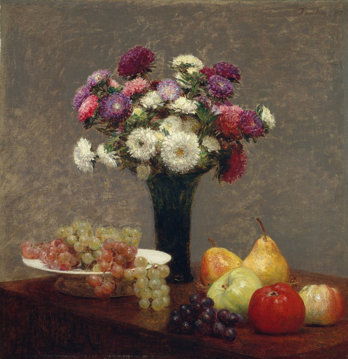Ásteres e frutas em uma tabela, 1863 de Ignace Henri Jean Fantin Latour
