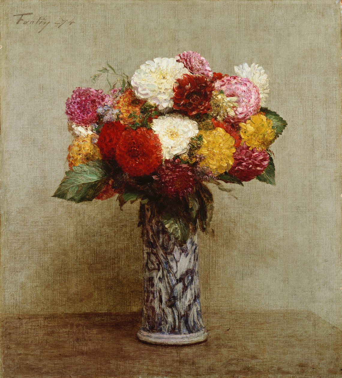 Dálias em um vaso chinês, 1874 de Ignace Henri Jean Fantin Latour