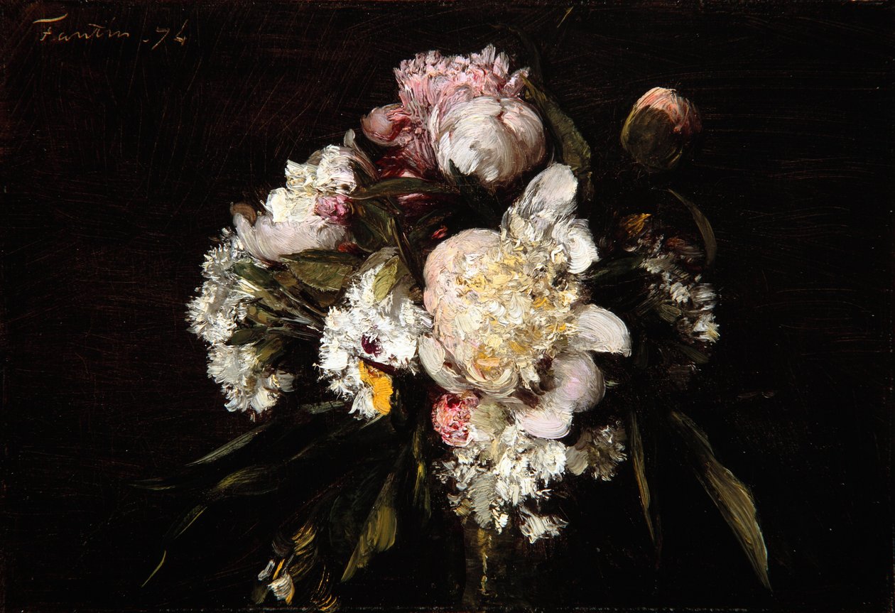 Peônias, cravos brancos e rosas, 1874 de Ignace Henri Jean Fantin Latour