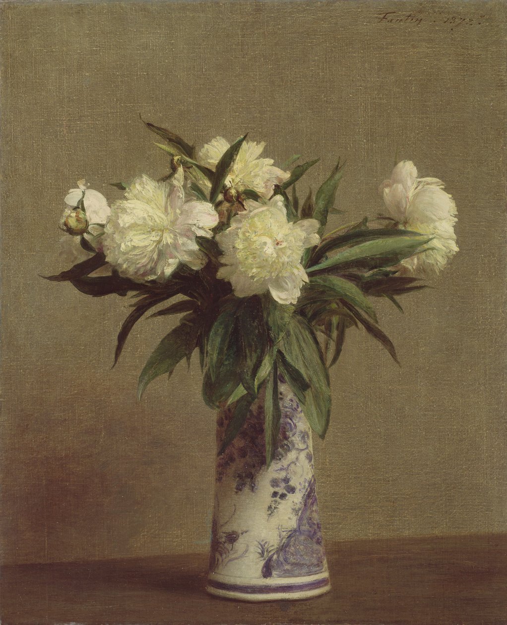 Peônias em um vaso azul e branco, 1872 de Ignace Henri Jean Fantin Latour