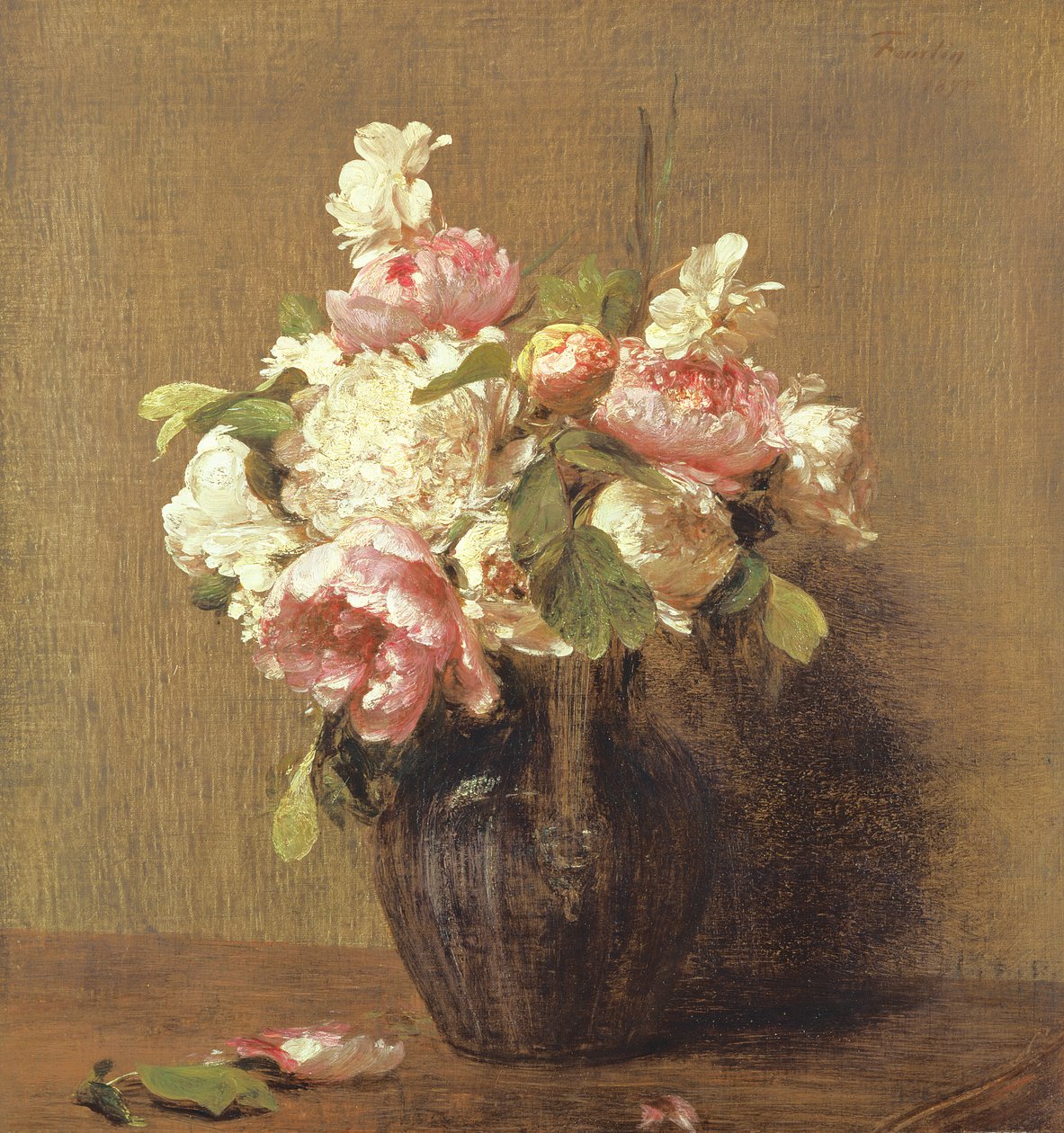 Peônias brancas e rosa, narcisos amarelos de Ignace Henri Jean Fantin Latour